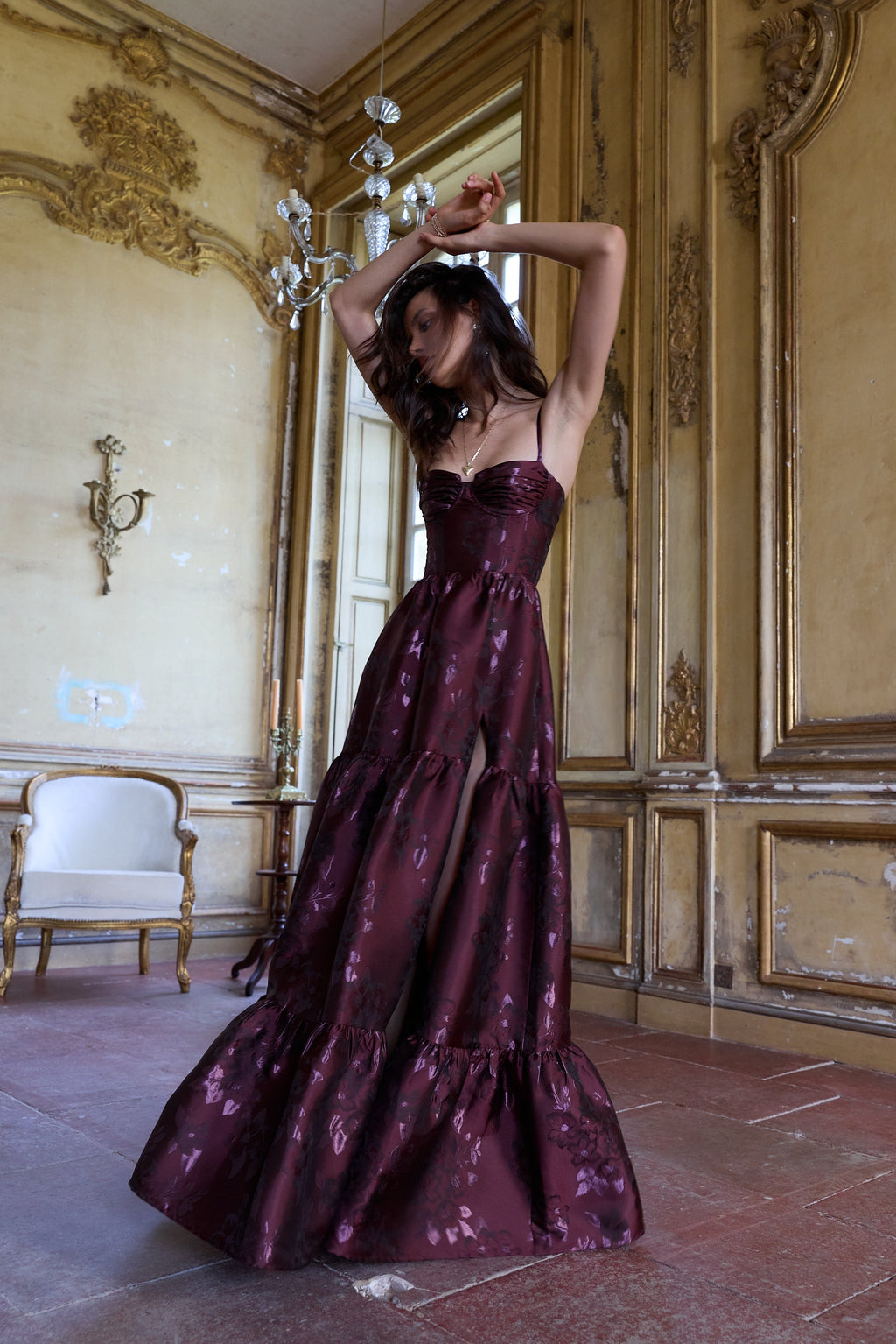 The Lucetta Dress in Plum Baroque Floral