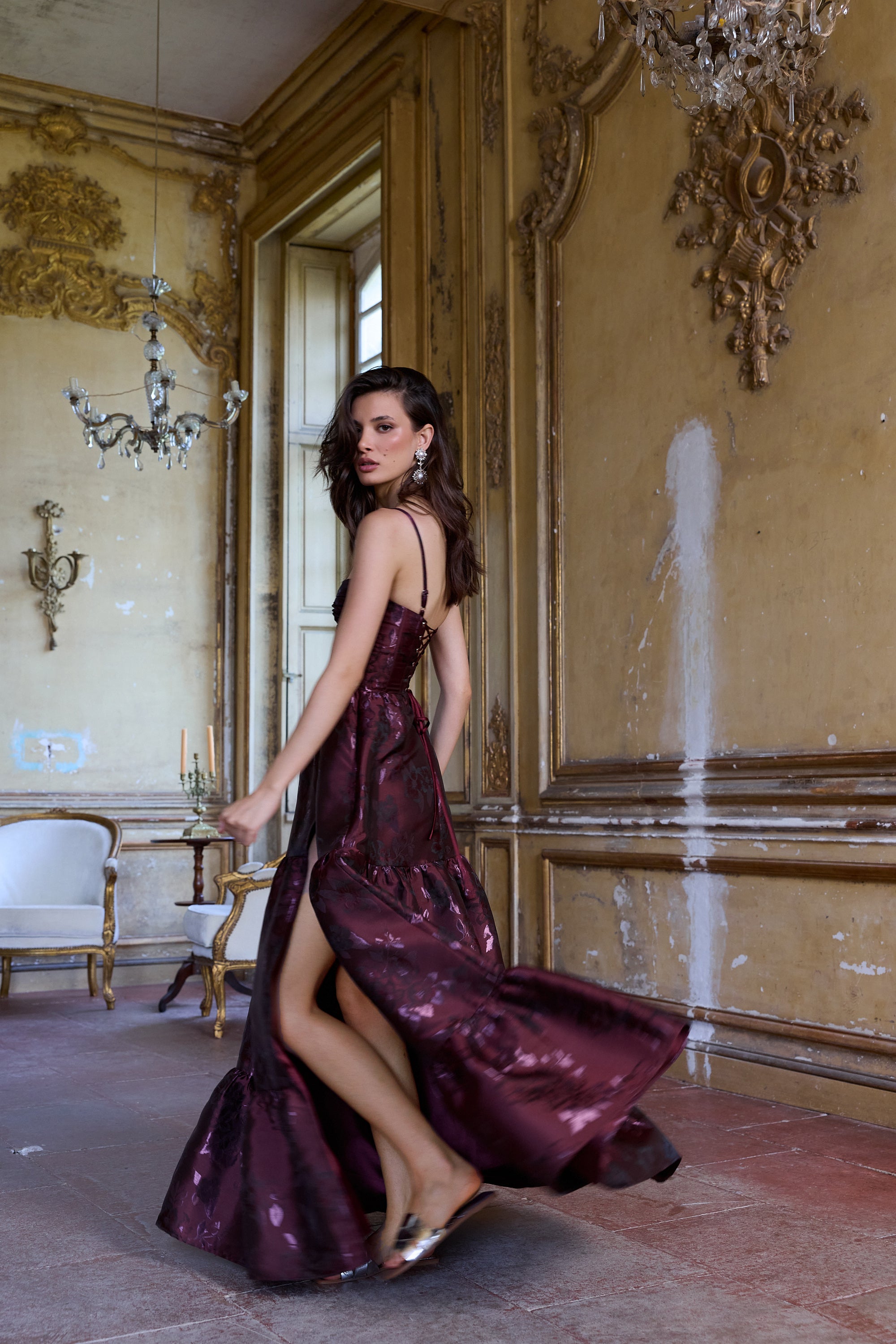 The Lucetta Dress in Plum Baroque Floral