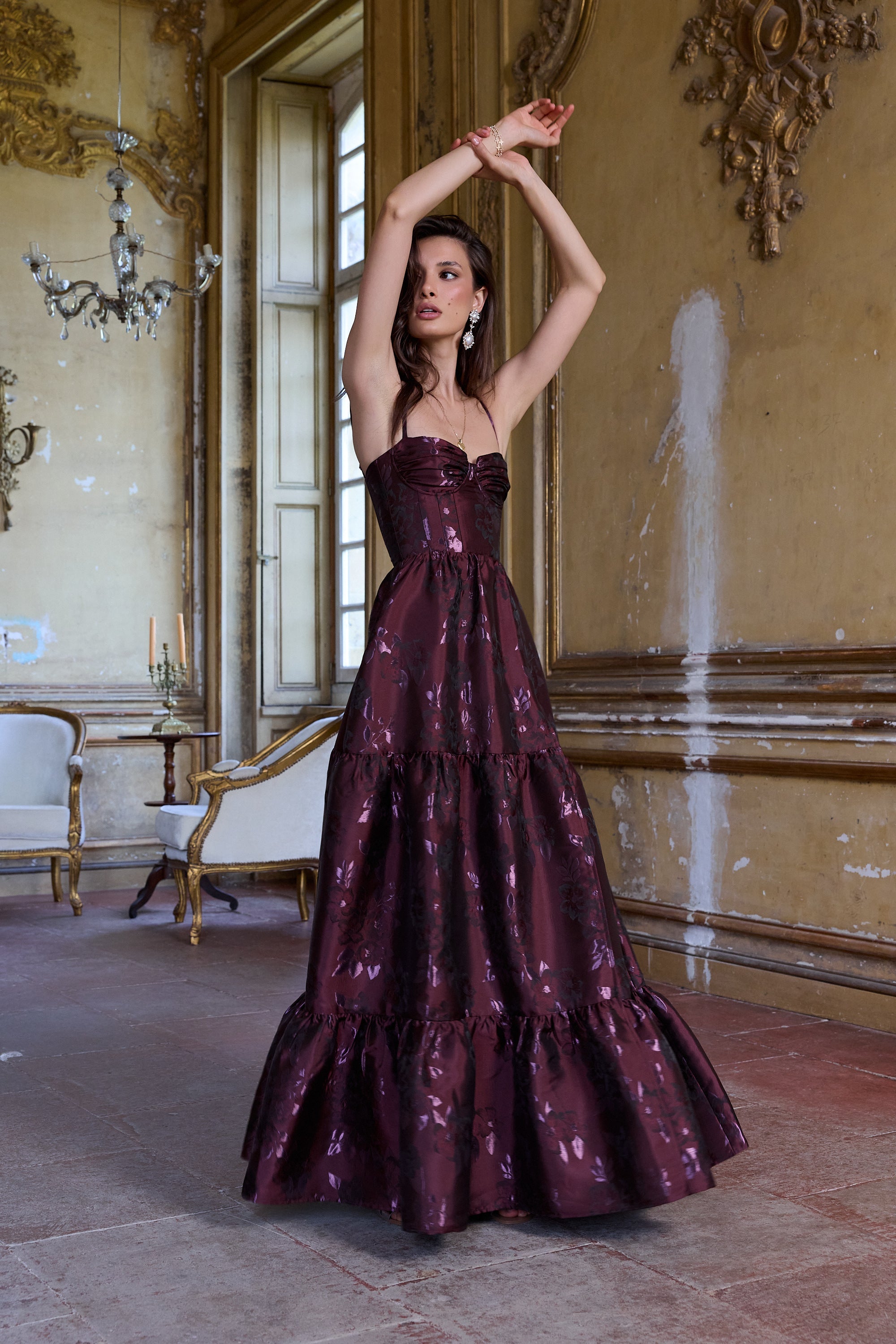 The Lucetta Dress in Plum Baroque Floral