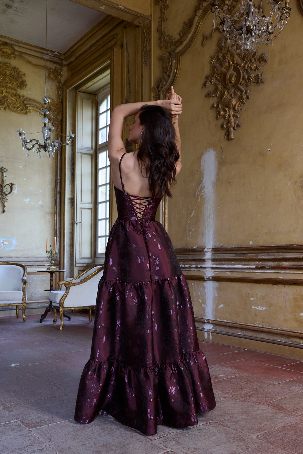 The Lucetta Dress in Plum Baroque Floral
