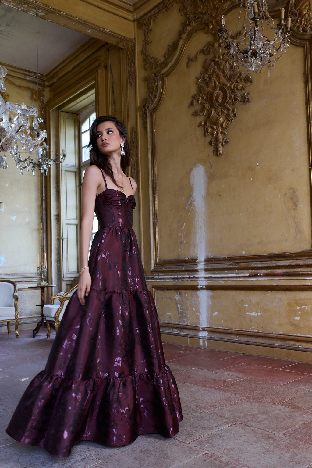 The Lucetta Dress in Plum Baroque Floral