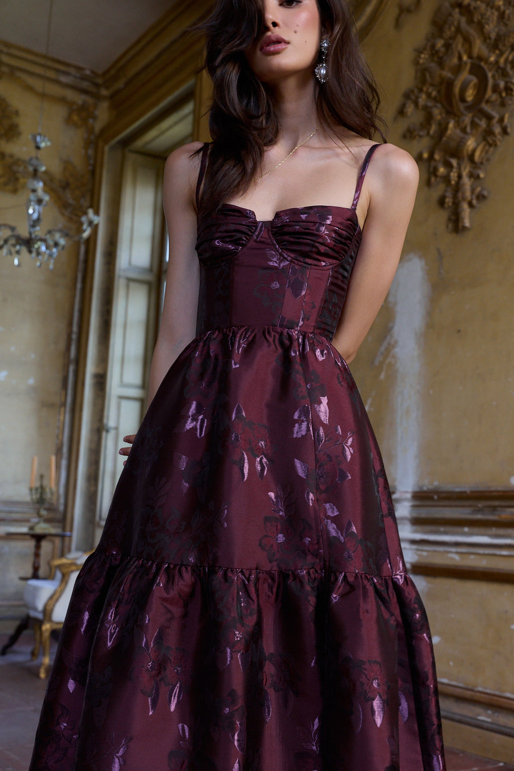 The Lucetta Dress in Plum Baroque Floral