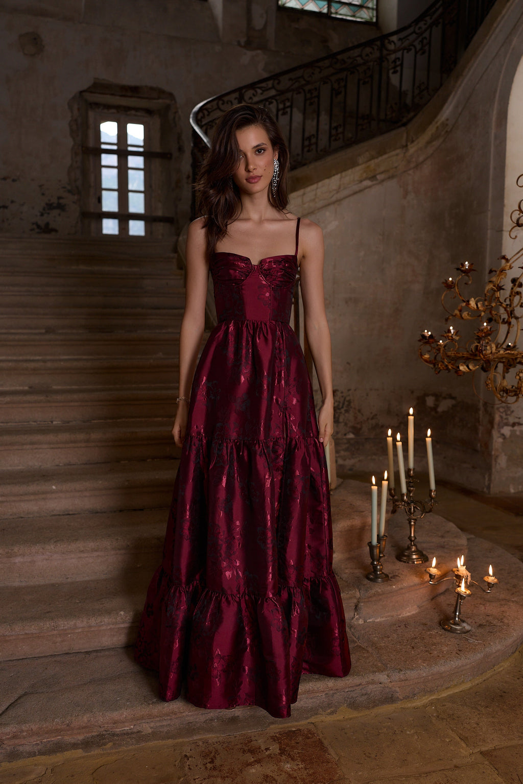 The Lucetta Dress in Garnet Baroque Floral