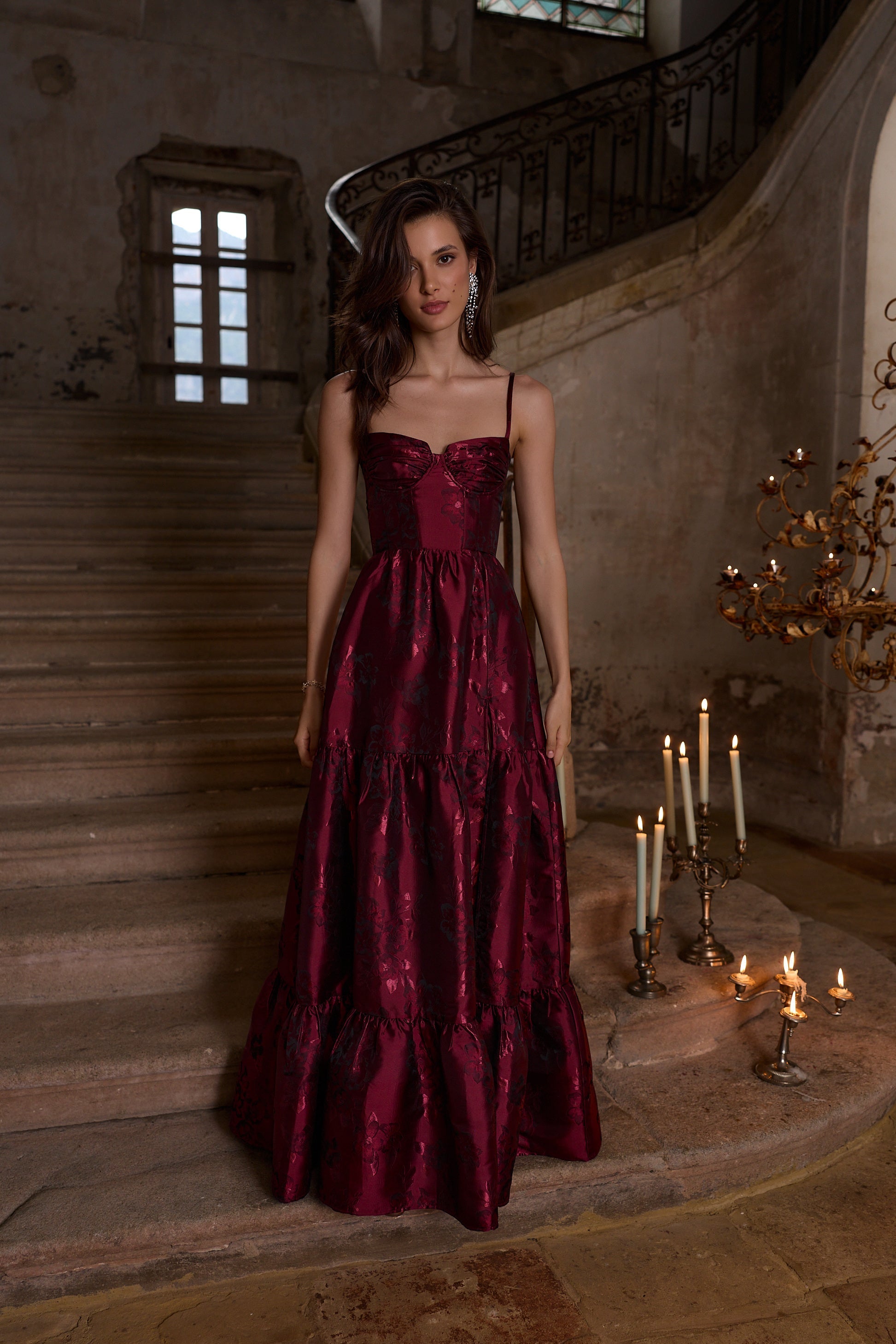 The Lucetta Dress in Garnet Baroque Floral