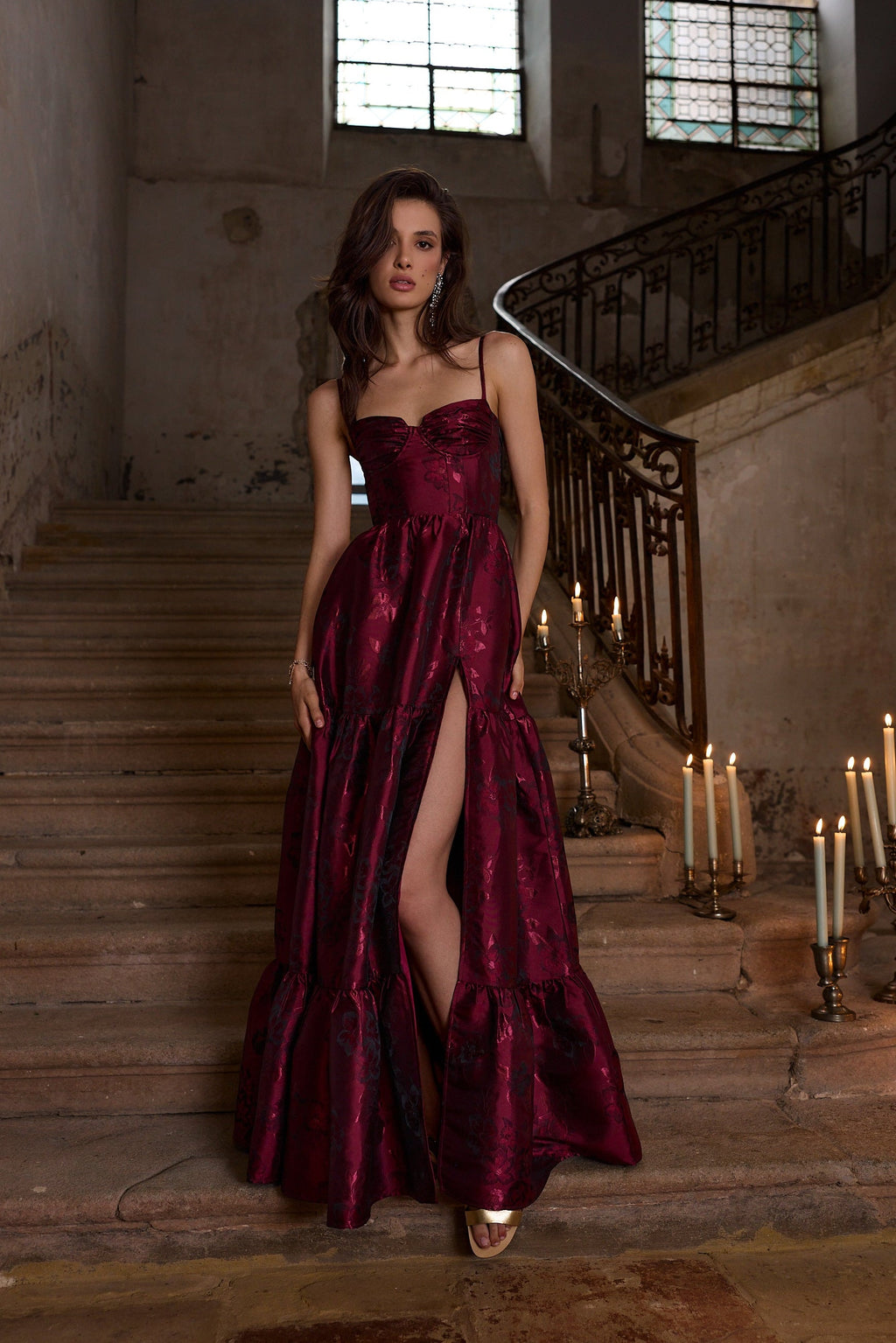 The Lucetta Dress in Garnet Baroque Floral