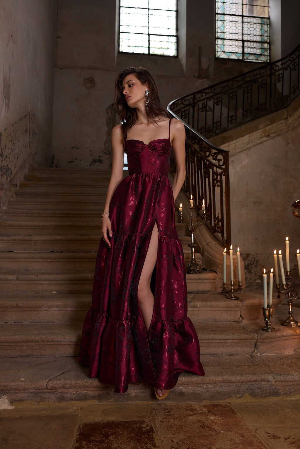The Lucetta Dress in Garnet Baroque Floral