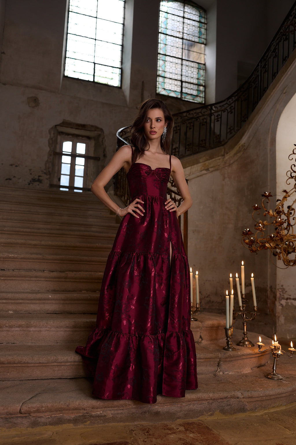 The Lucetta Dress in Garnet Baroque Floral