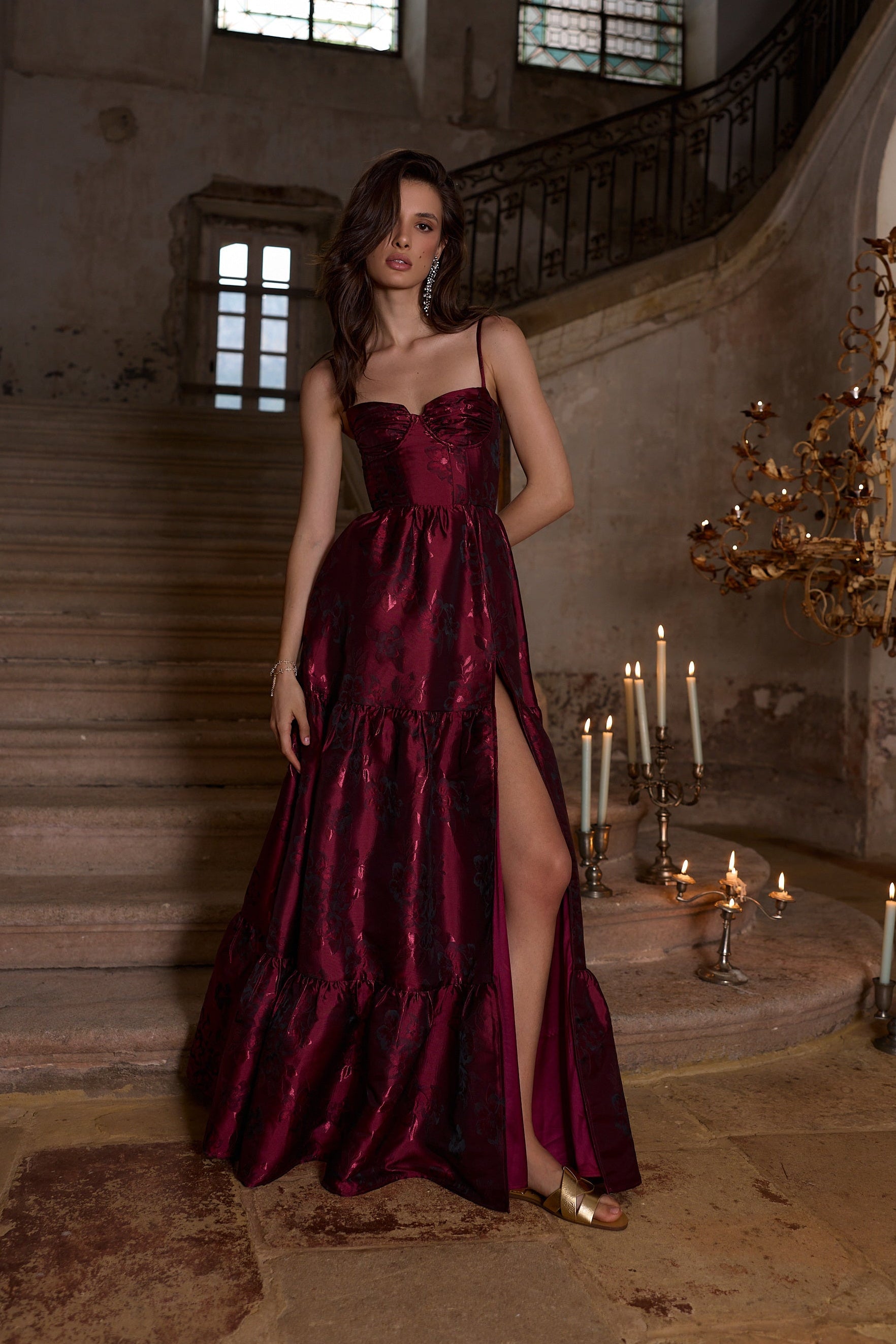 The Lucetta Dress in Garnet Baroque Floral
