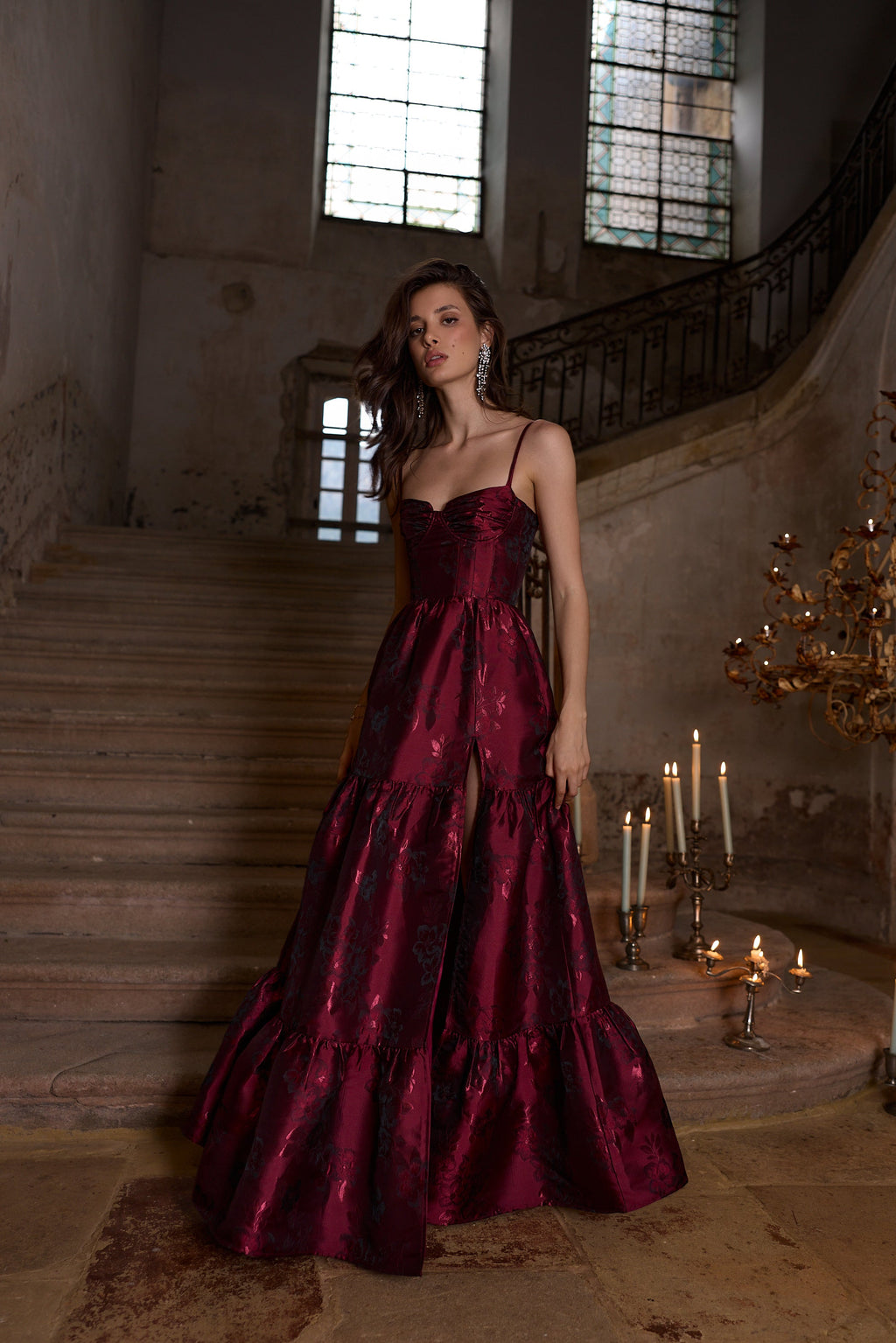 The Lucetta Dress in Garnet Baroque Floral