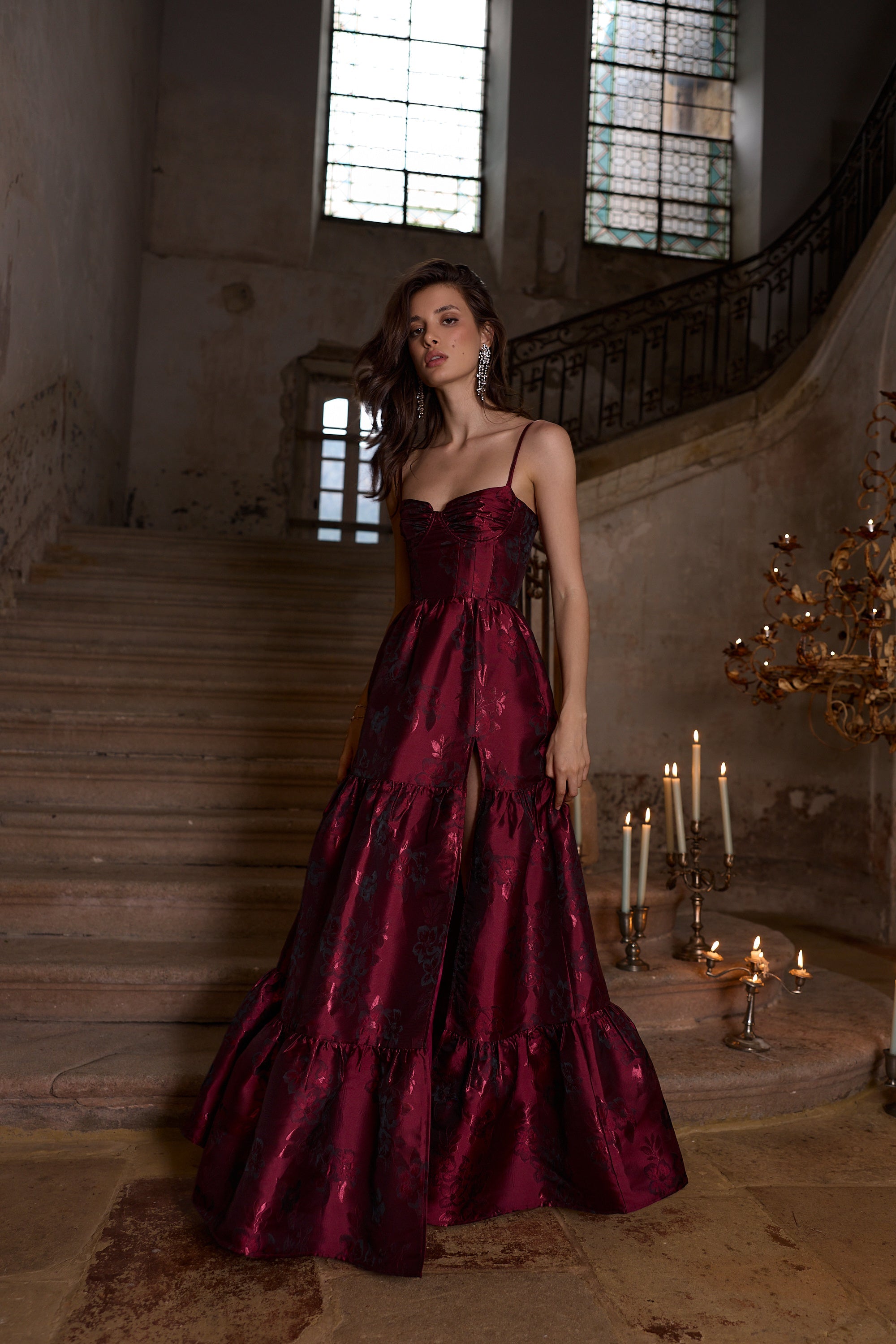 The Lucetta Dress in Garnet Baroque Floral