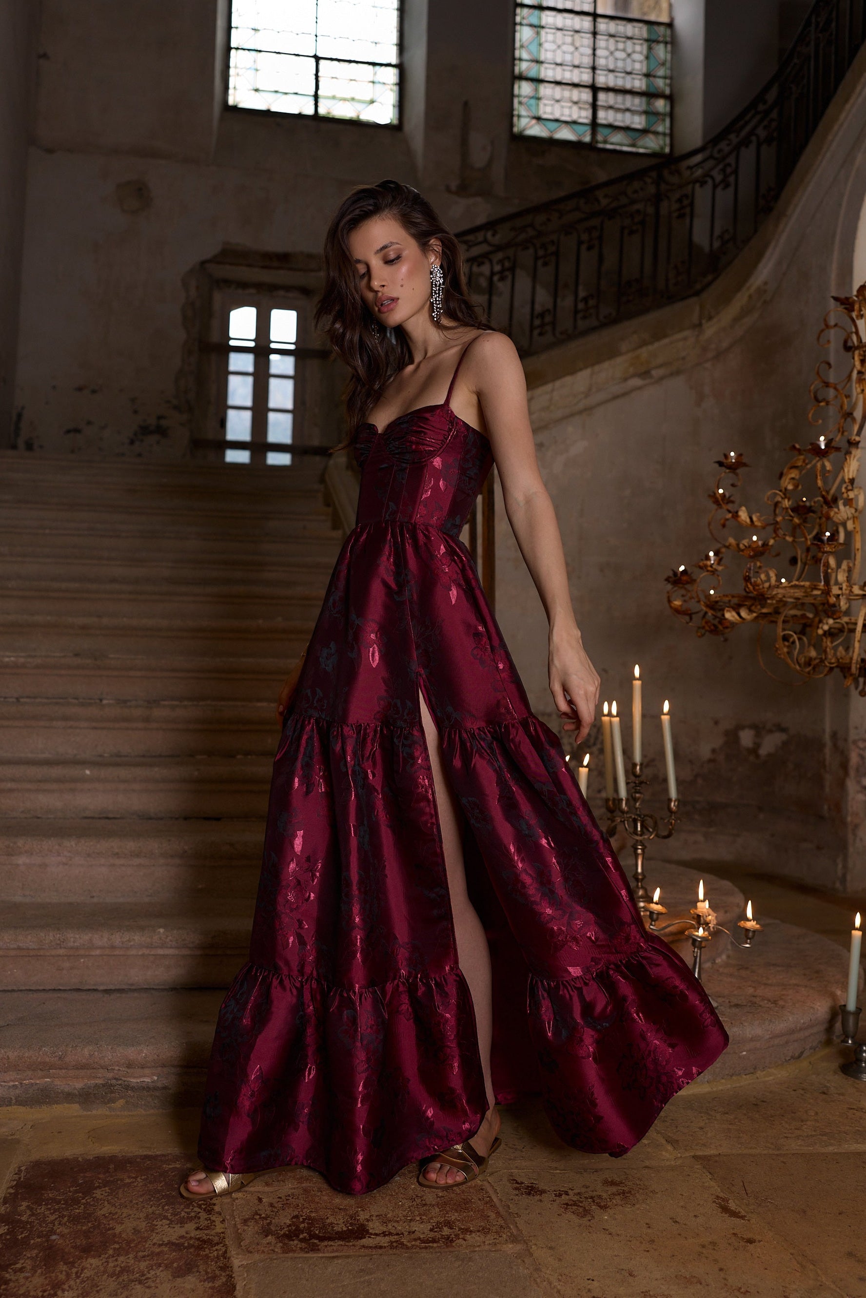 The Lucetta Dress in Garnet Baroque Floral