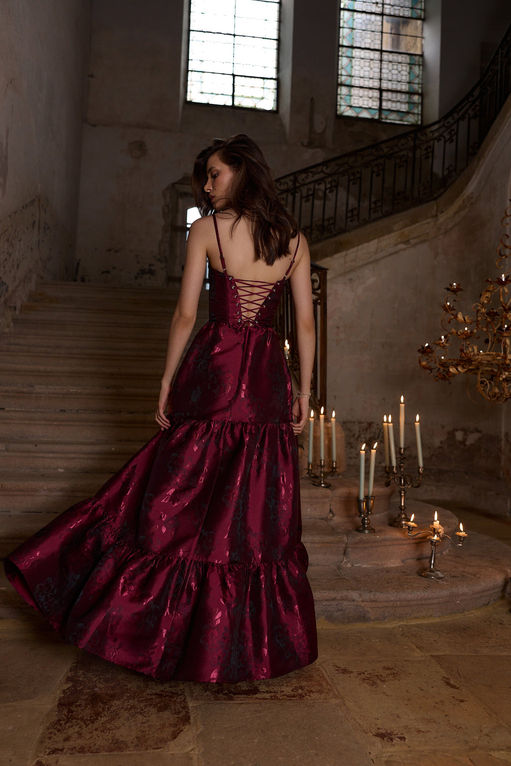 The Lucetta Dress in Garnet Baroque Floral
