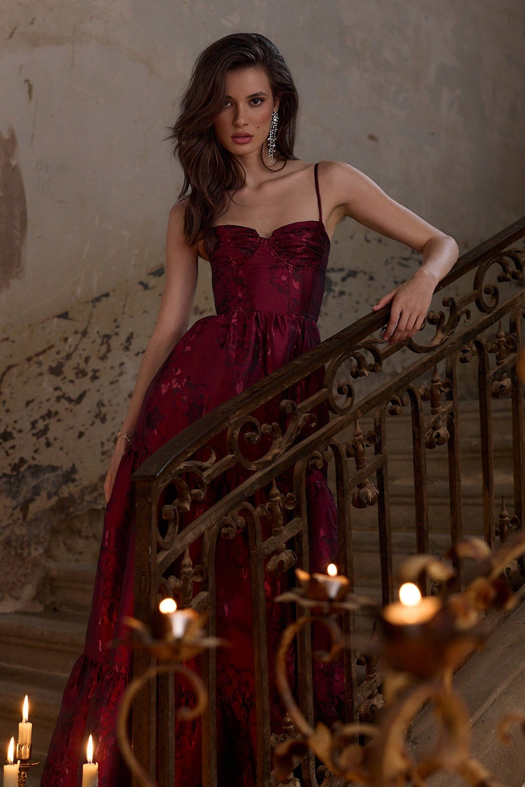 The Lucetta Dress in Garnet Baroque Floral