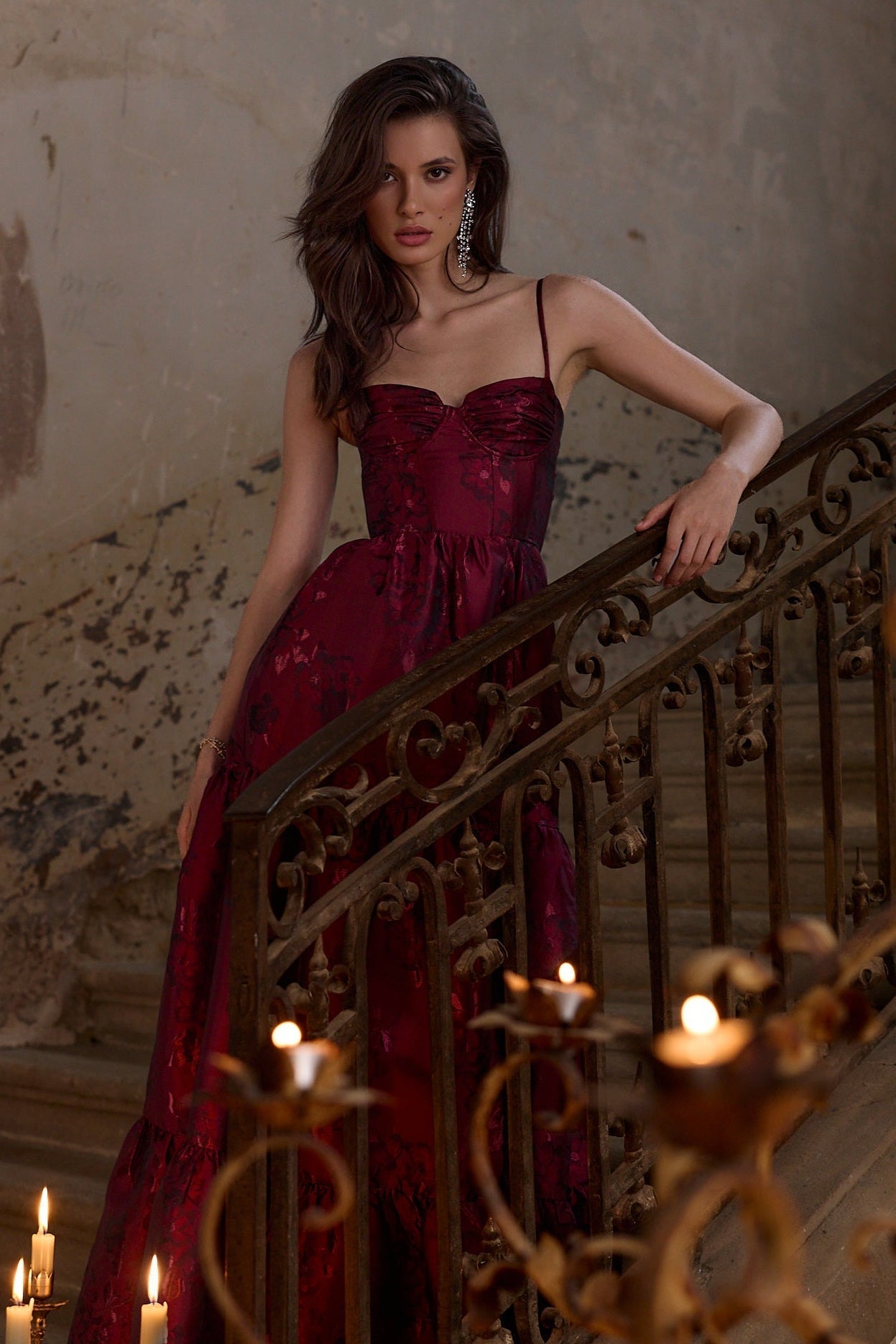 The Lucetta Dress in Garnet Baroque Floral