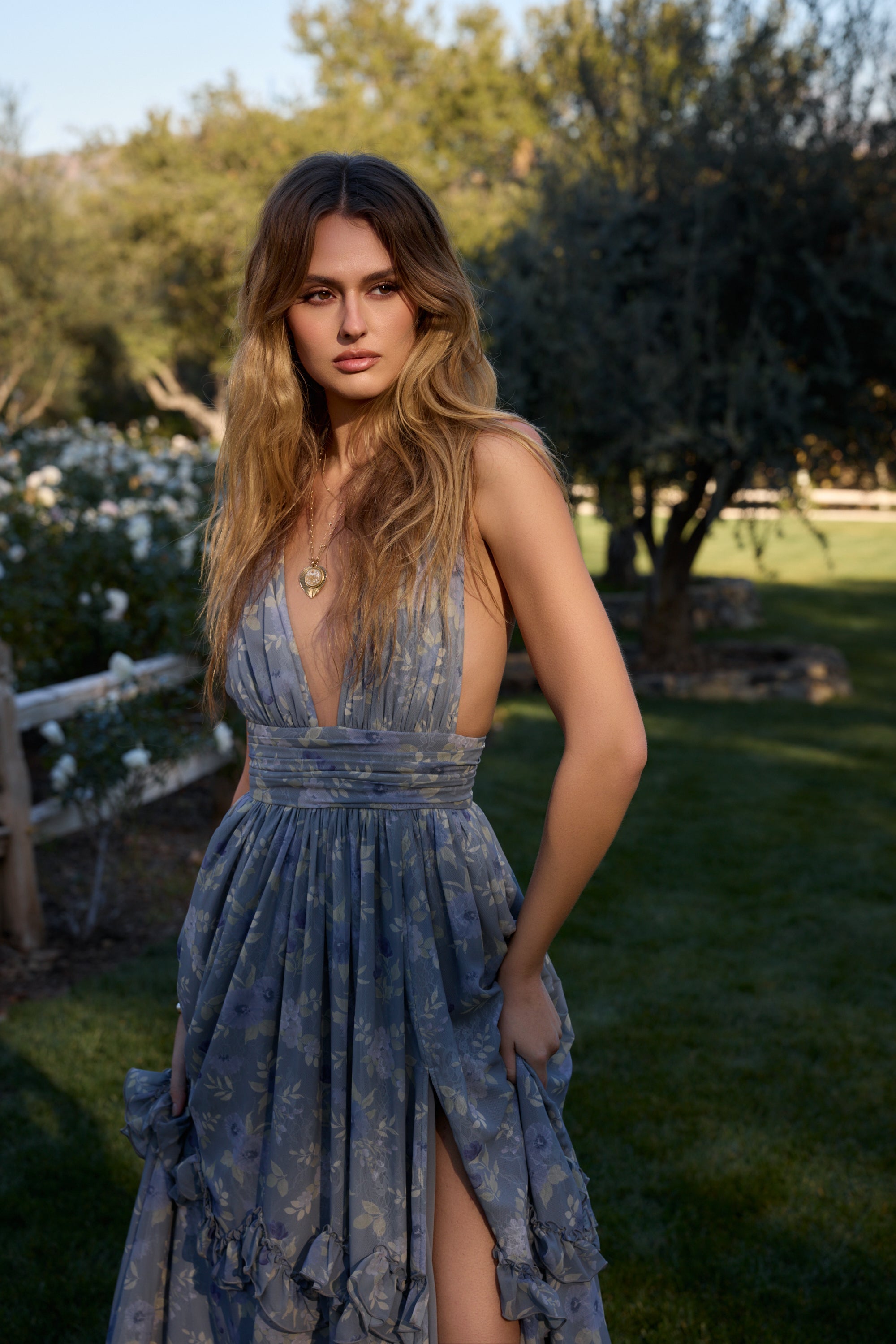 The Madison Dress in Aleutian Blue Floral
