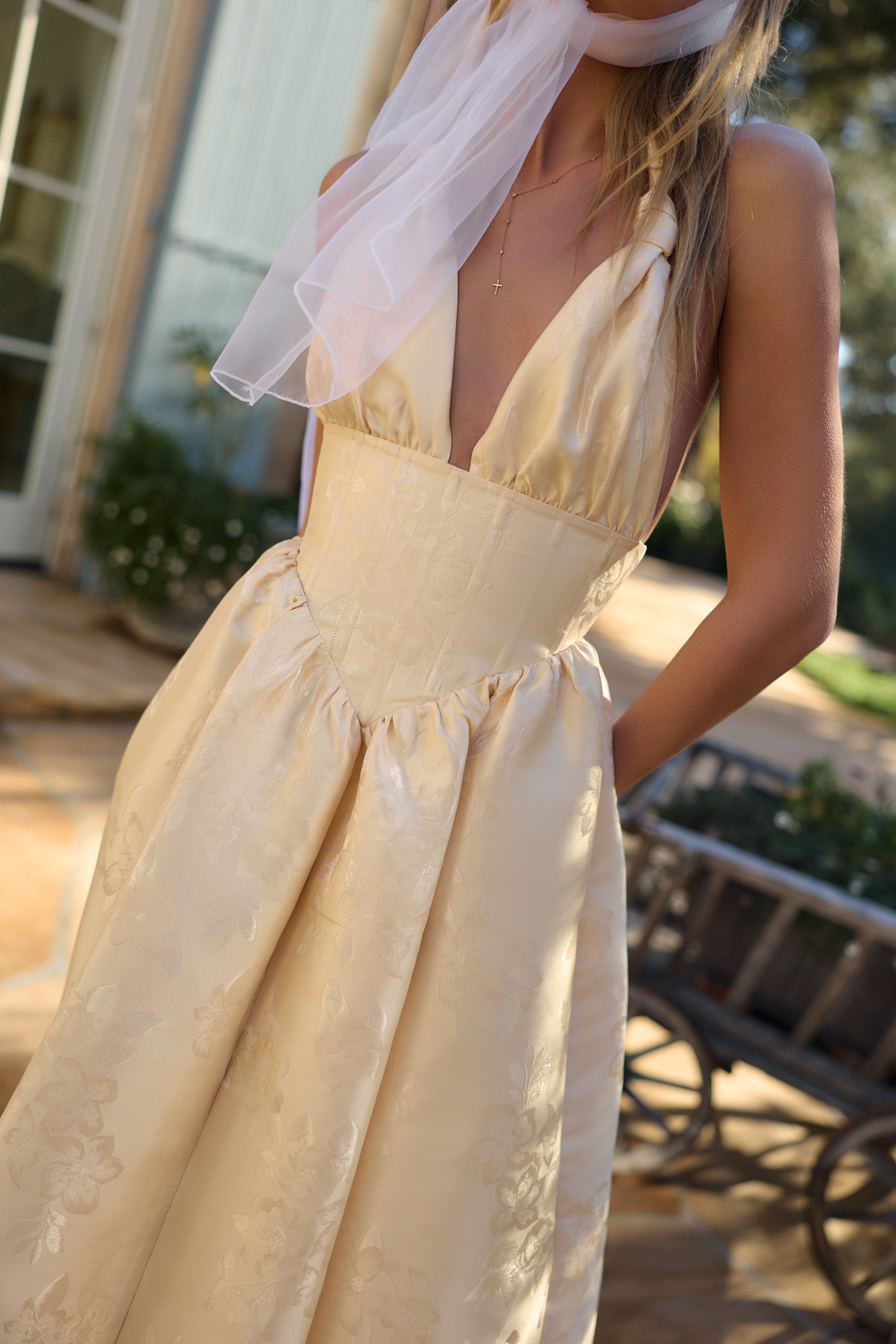 The Marilyn Dress in Butter Yellow Baroque Floral