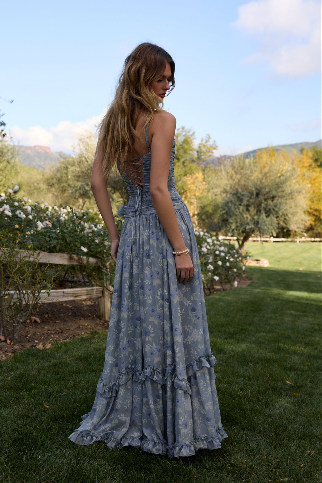 The Persephone Dress in Aleutian Blue Floral