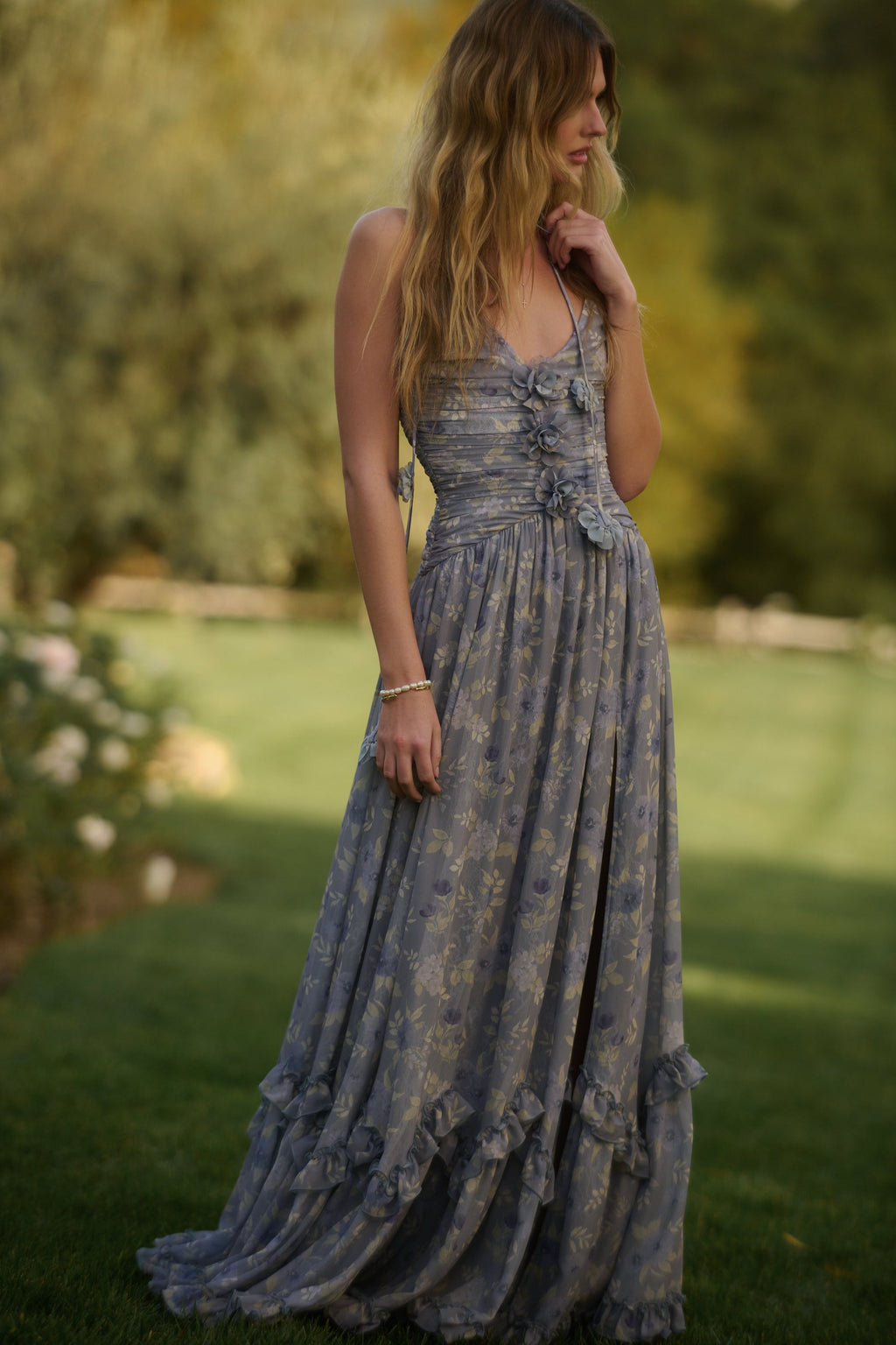 The Persephone Dress in Aleutian Blue Floral