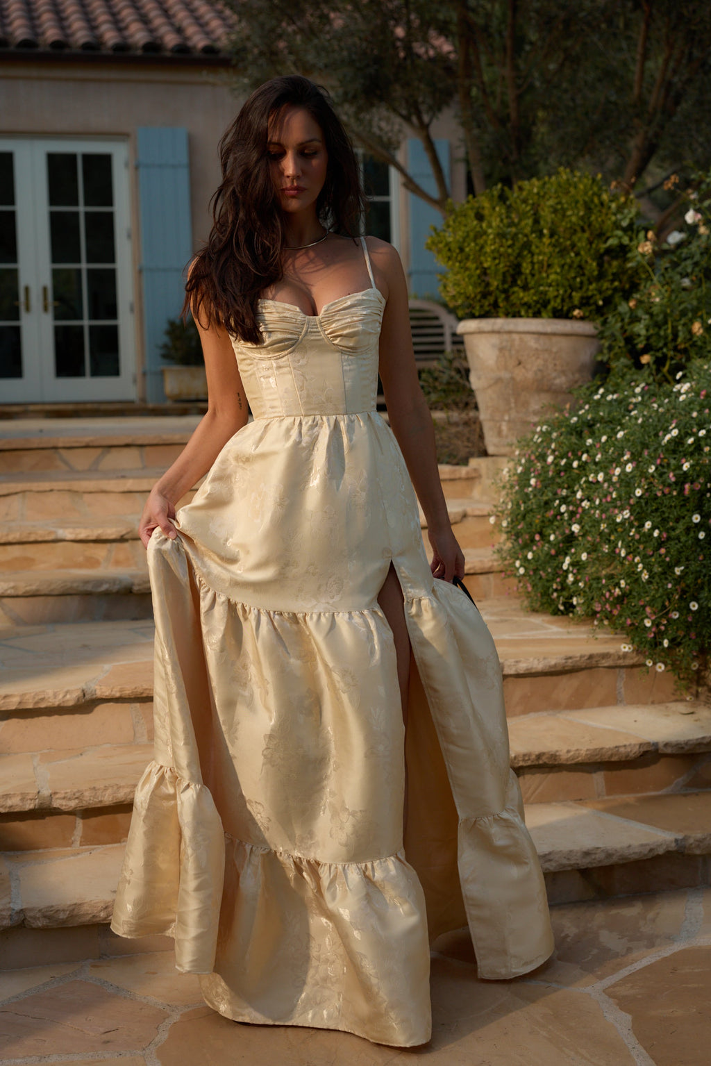 The Lucetta Dress in Butter Yellow Baroque Floral
