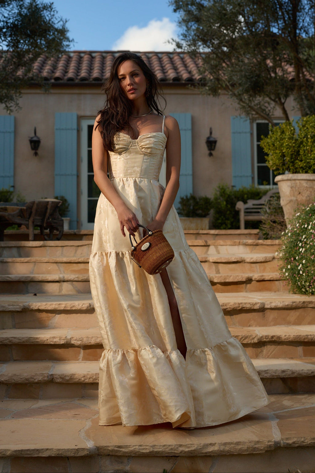 The Lucetta Dress in Butter Yellow Baroque Floral