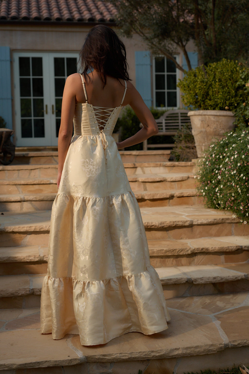 The Lucetta Dress in Butter Yellow Baroque Floral