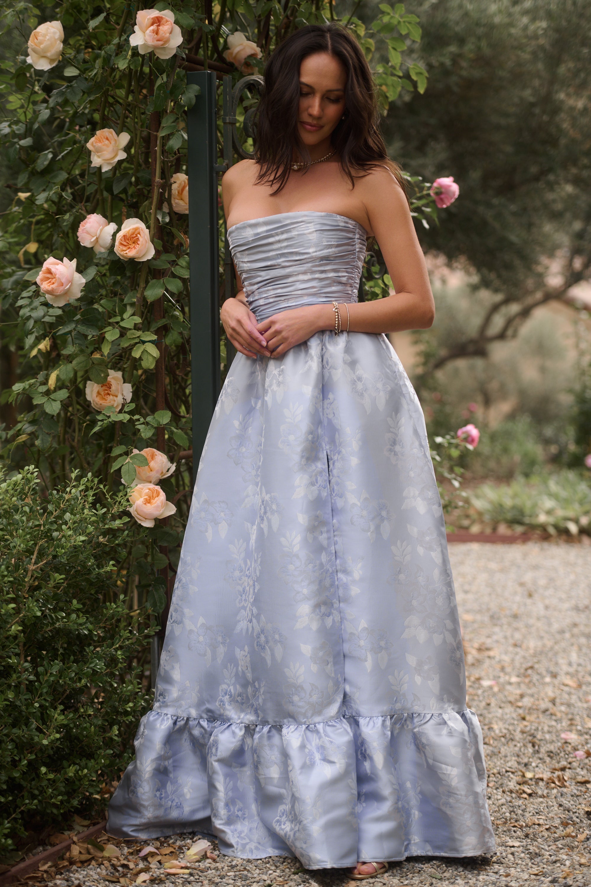 The Regina Dress in Icelandic Blue Baroque Floral