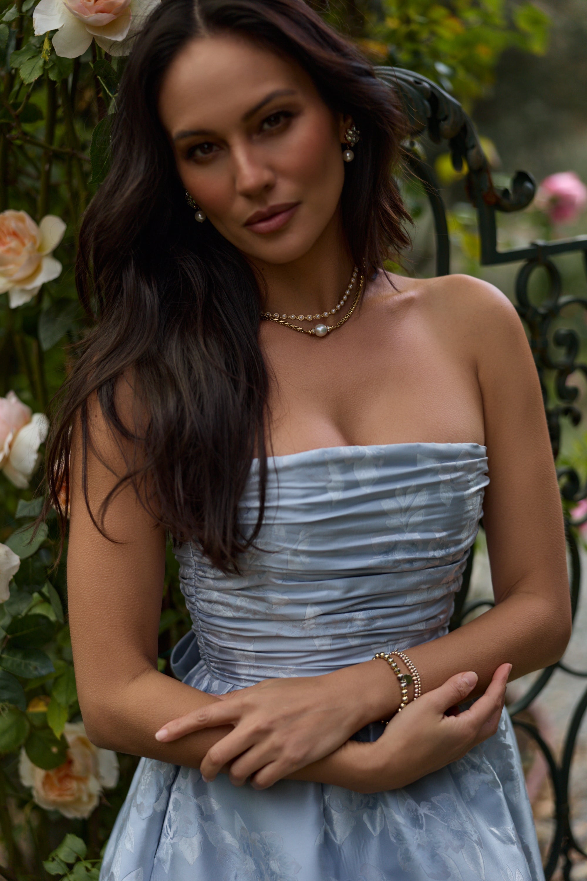 The Regina Dress in Icelandic Blue Baroque Floral