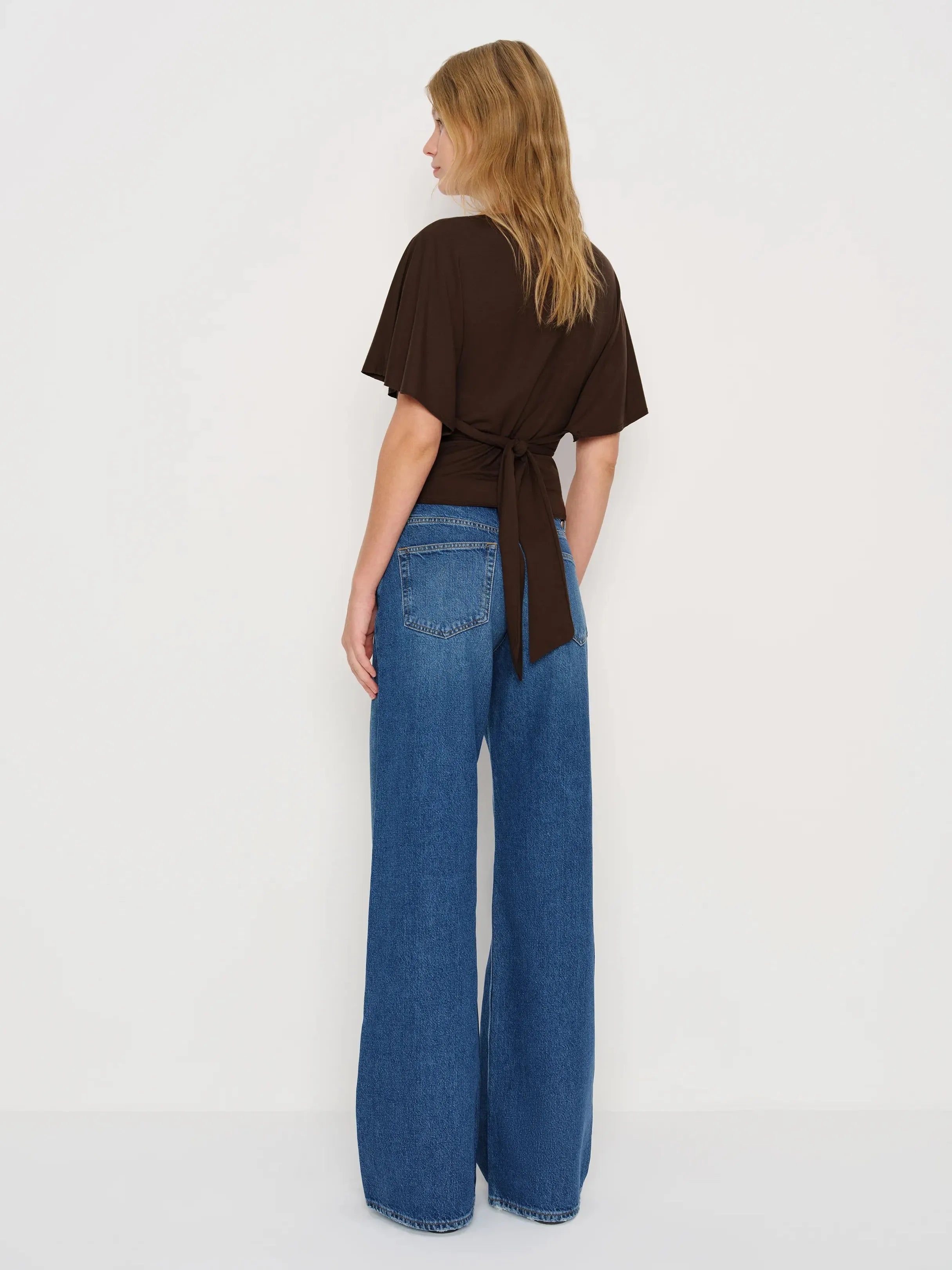 Neck Tie-Waist Batwing Sleeve Cropped Top | Vintage Commuter Slim-Fit T-Shirt