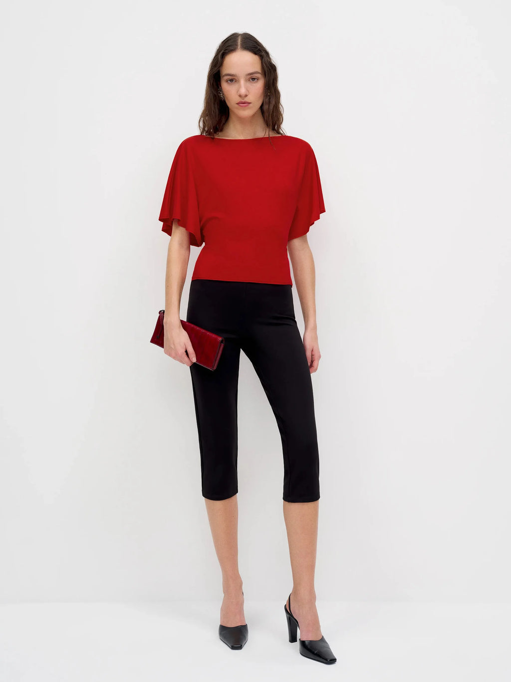 Neck Tie-Waist Batwing Sleeve Cropped Top | Vintage Commuter Slim-Fit T-Shirt