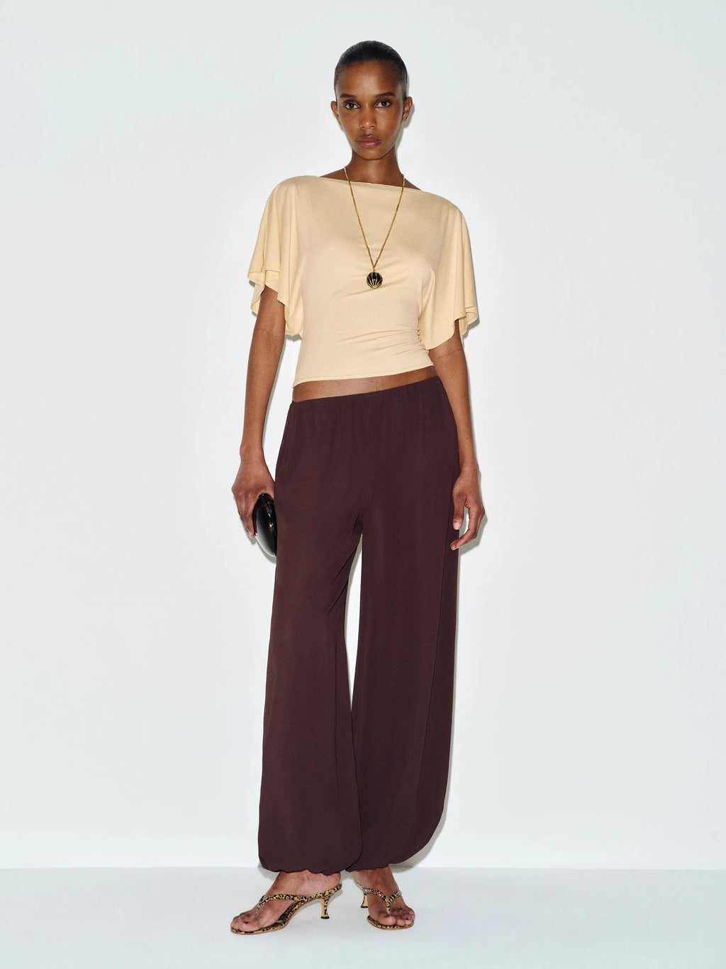 Neck Tie-Waist Batwing Sleeve Cropped Top | Vintage Commuter Slim-Fit T-Shirt