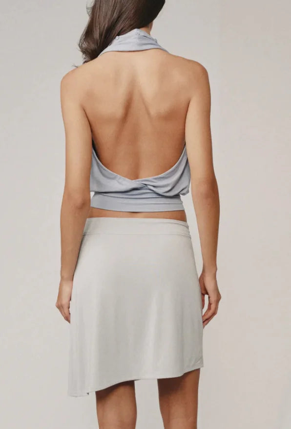 Halter Deep V Buttoned Backless Top