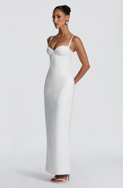 White Cami Corset Lace-Up Back Mermaid Maxi Dress