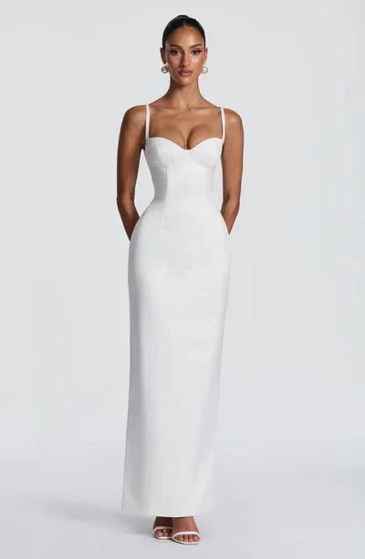 White Cami Corset Lace-Up Back Mermaid Maxi Dress