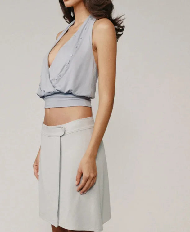 Halter Deep V Buttoned Backless Top