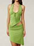 Halter Tie Backless Asymmetrical Two-Piece Set