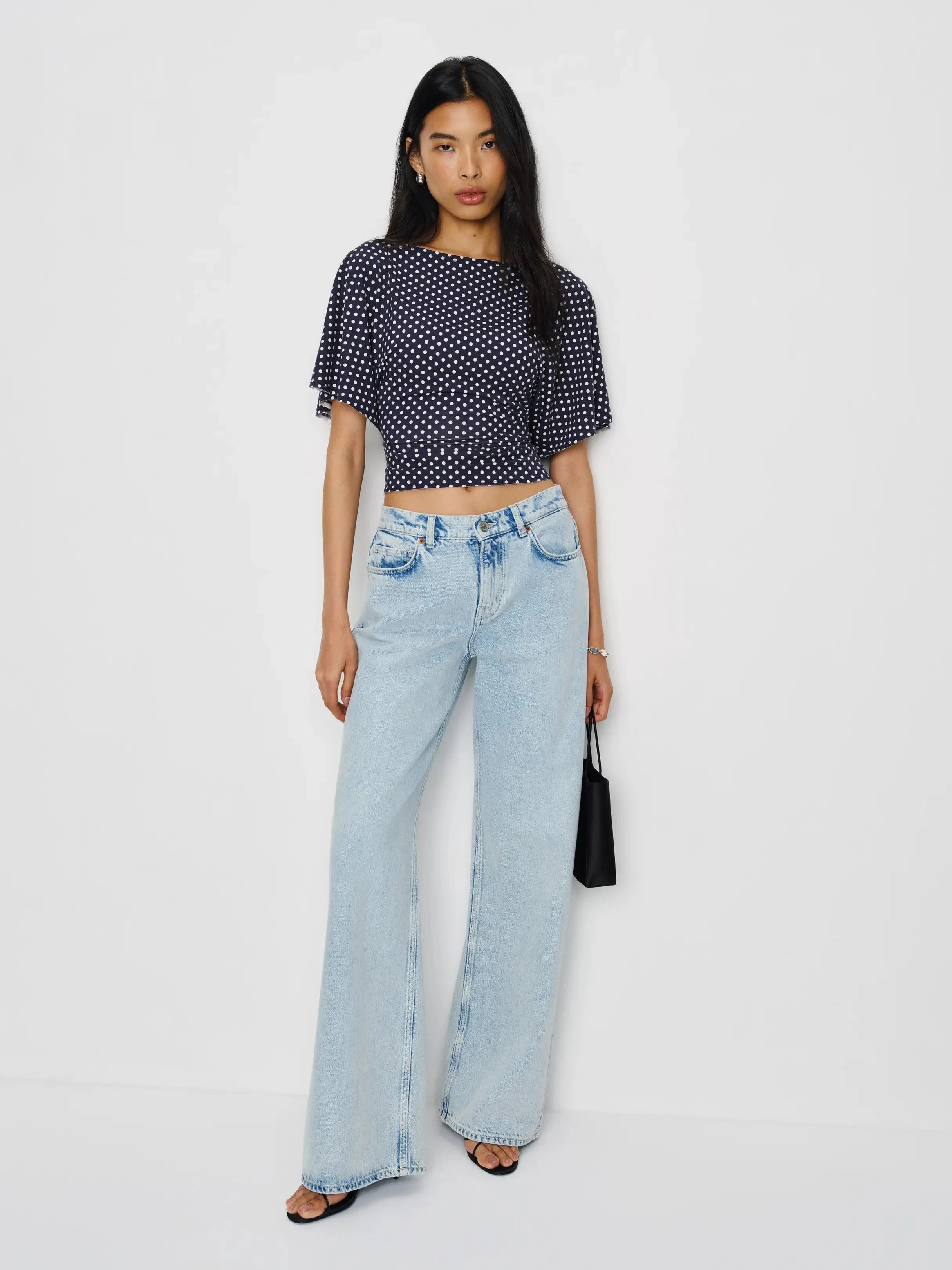 Neck Tie-Waist Batwing Sleeve Cropped Top | Vintage Commuter Slim-Fit T-Shirt