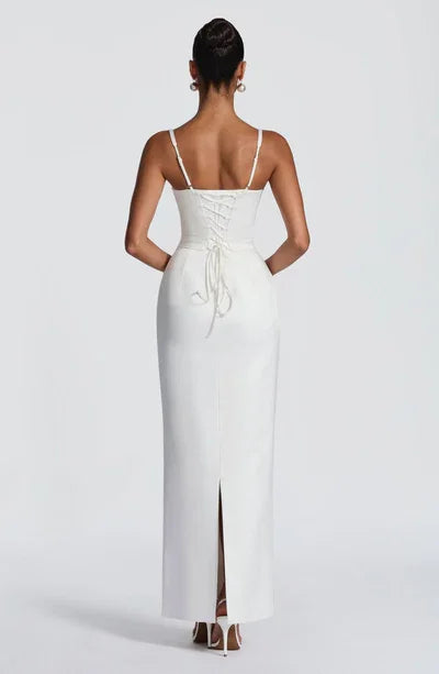 White Cami Corset Lace-Up Back Mermaid Maxi Dress