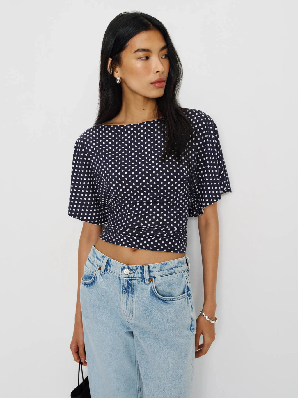 Neck Tie-Waist Batwing Sleeve Cropped Top | Vintage Commuter Slim-Fit T-Shirt