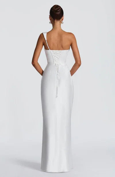 Off-Shoulder/One-Shoulder Satin Corset Waist Mermaid Wedding Dress