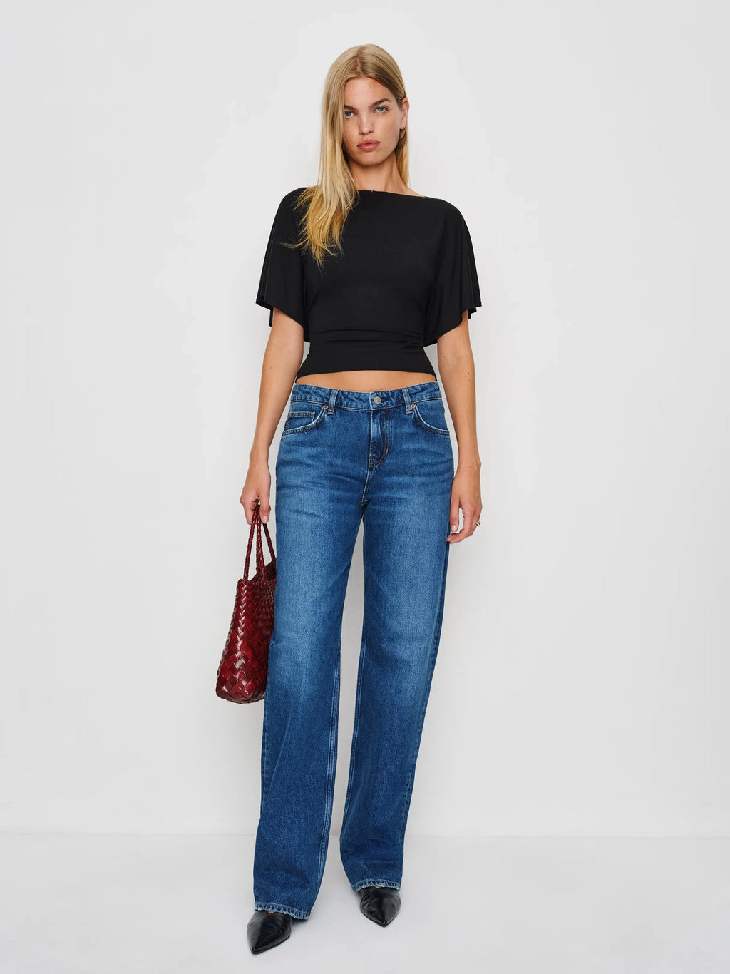 Neck Tie-Waist Batwing Sleeve Cropped Top | Vintage Commuter Slim-Fit T-Shirt
