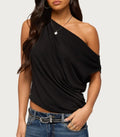 Asymmetric Off-Shoulder Draped T-Shirt