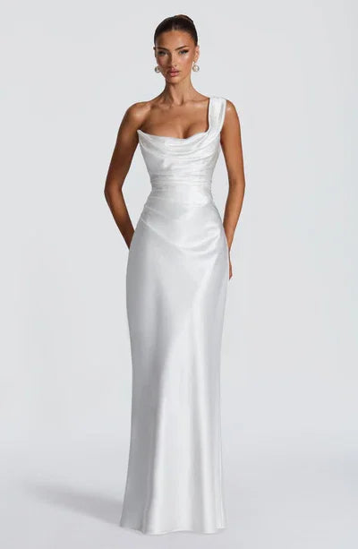 Off-Shoulder/One-Shoulder Satin Corset Waist Mermaid Wedding Dress