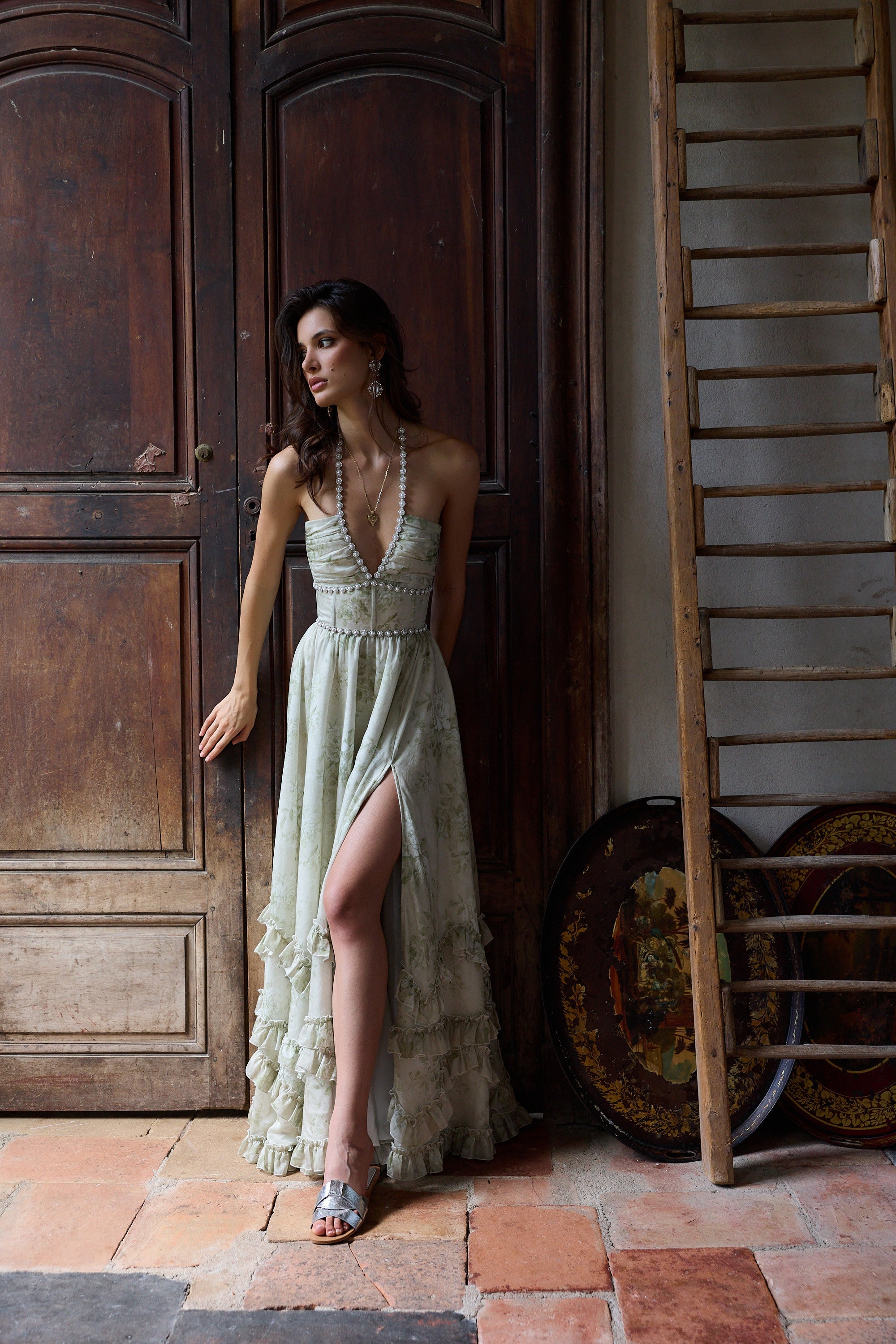 The Scarlette Dress in Sage Tapestry