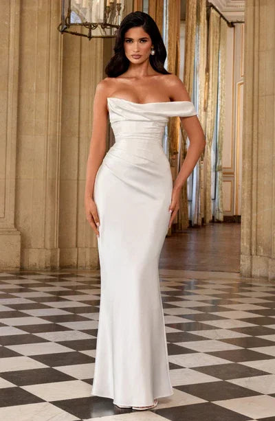 Off-Shoulder/One-Shoulder Satin Corset Waist Mermaid Wedding Dress