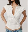 Twist Front V-Neck Fitted Sleeveless Blouse