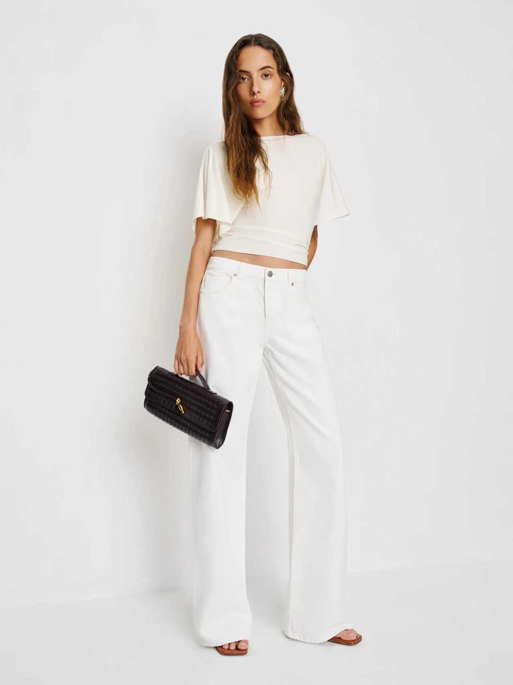 Neck Tie-Waist Batwing Sleeve Cropped Top | Vintage Commuter Slim-Fit T-Shirt