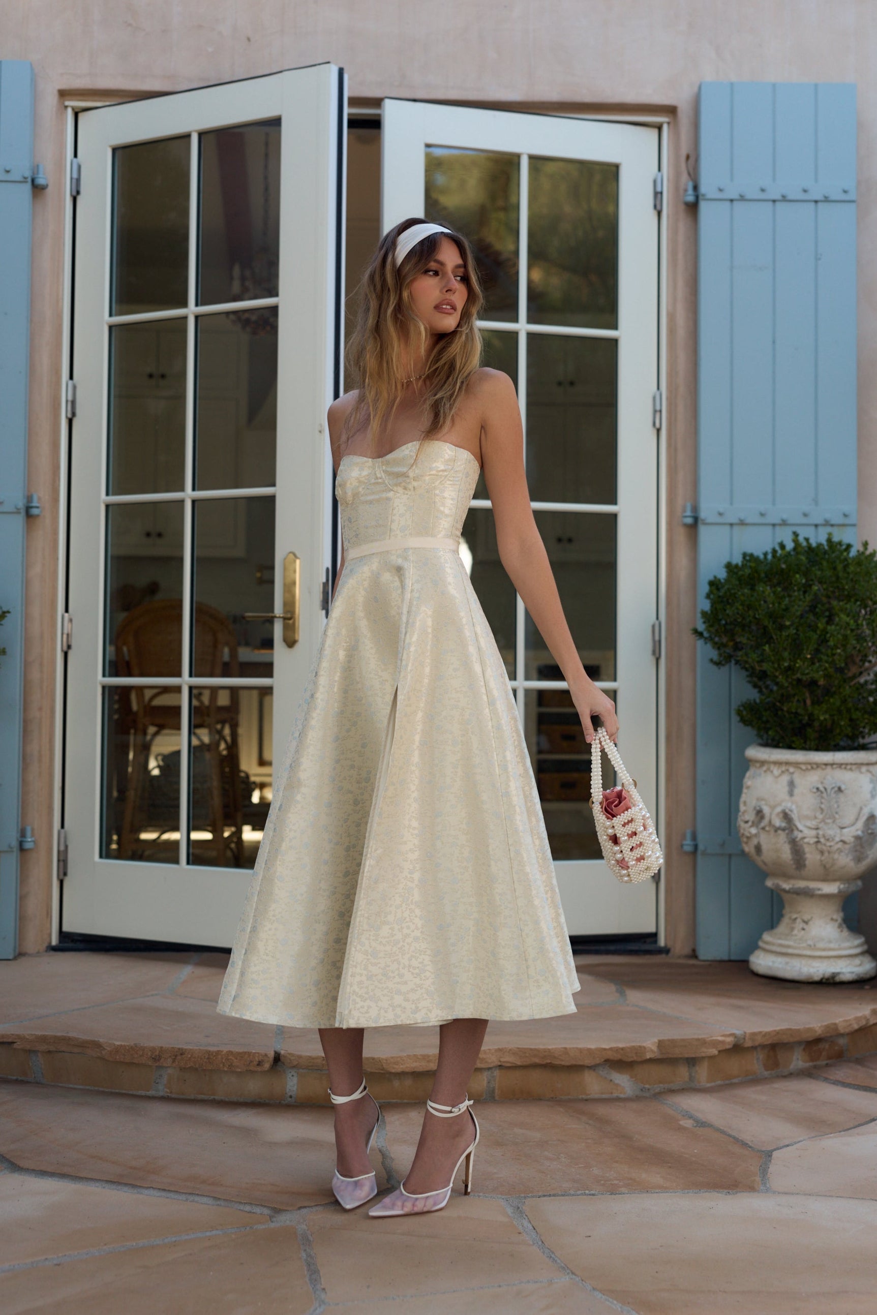 The Vanessa Dress in Light Blue Duchess