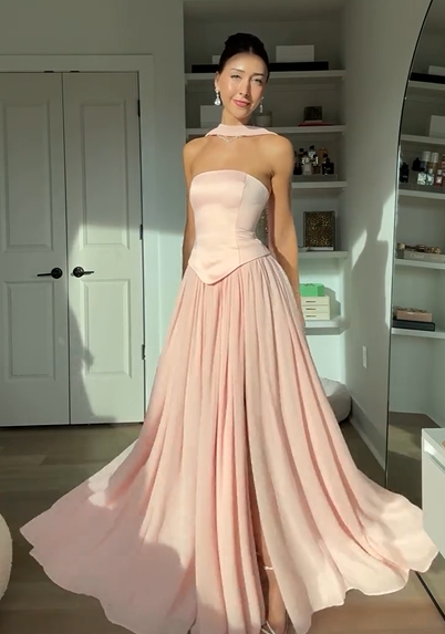 Sexy Tube Top Stitching Solid Color Graceful Pleated Skirt