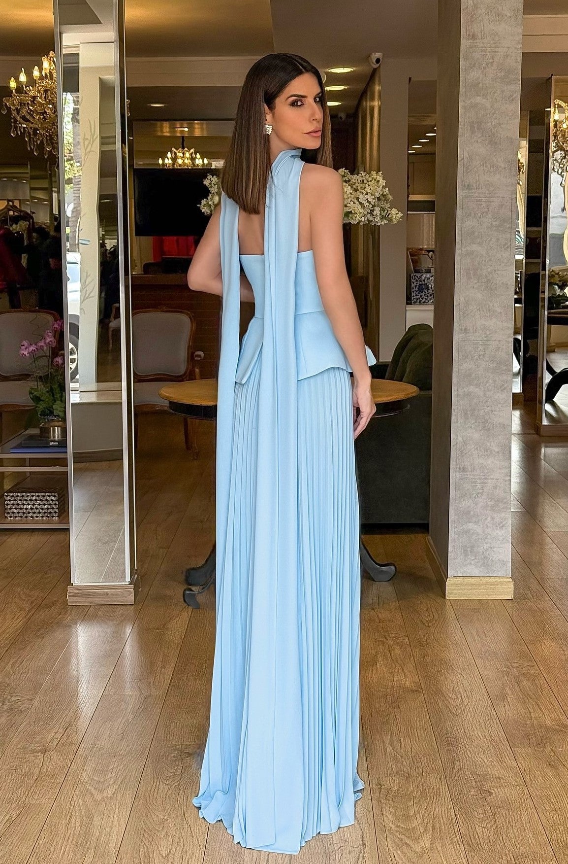 Sexy Sleeveless Tube Top Stitching Solid Color Pleated Skirt