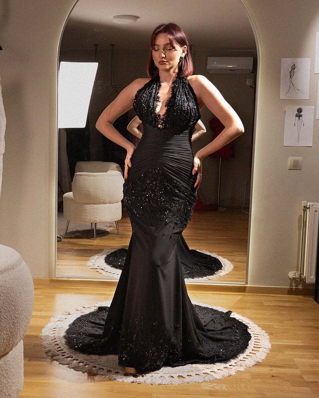 Sexy Sleeveless Halter Pleated Evening Dress